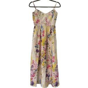 H&M Floral Linen and Cotton Blend Maxi Dress in Cream Size Extra Small